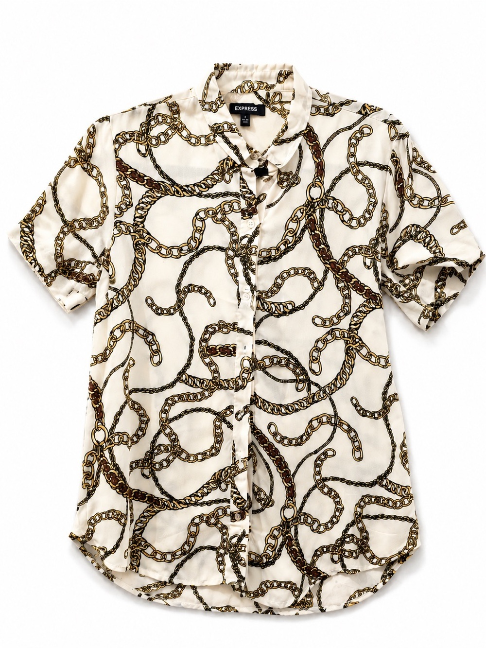 Short-Sleeve Chain Print Button-Down Shirt - Cream by LIP SERVICE